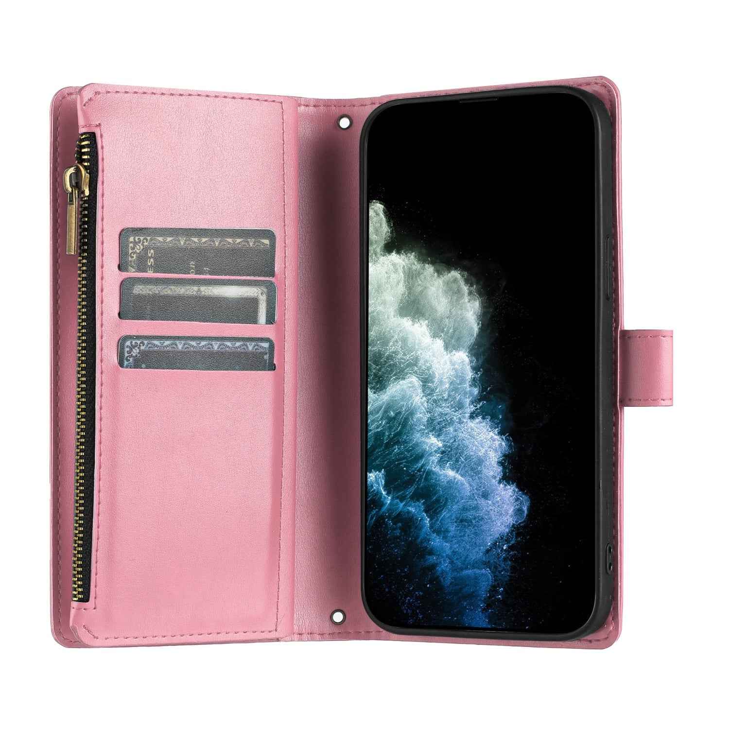 For Xiaomi 17 Ultra 5G Leather Case Zipper Wallet Stand Shockproof Phone Cover with Wrist Strap - Pink