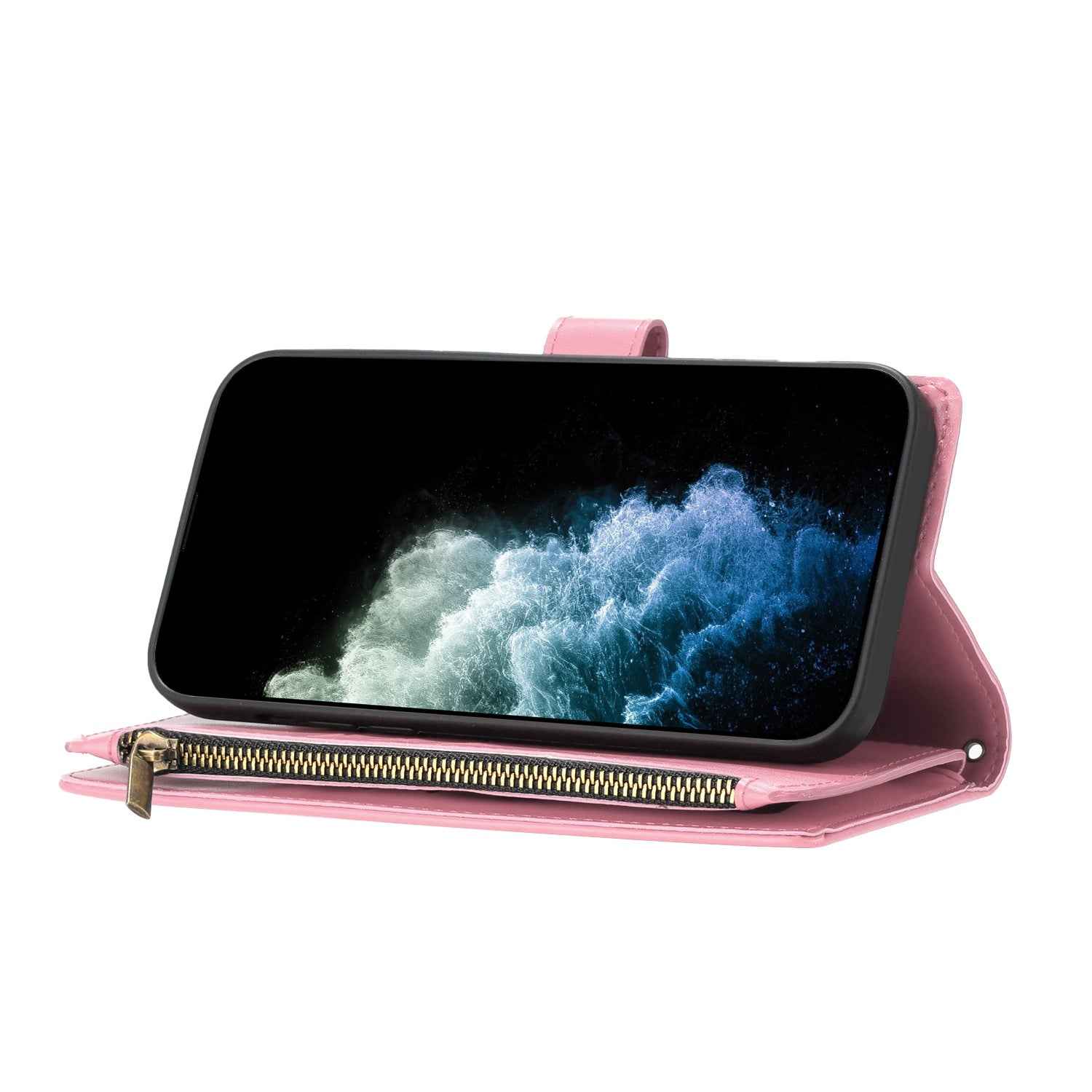 For Xiaomi 17 Ultra 5G Leather Case Zipper Wallet Stand Shockproof Phone Cover with Wrist Strap - Pink