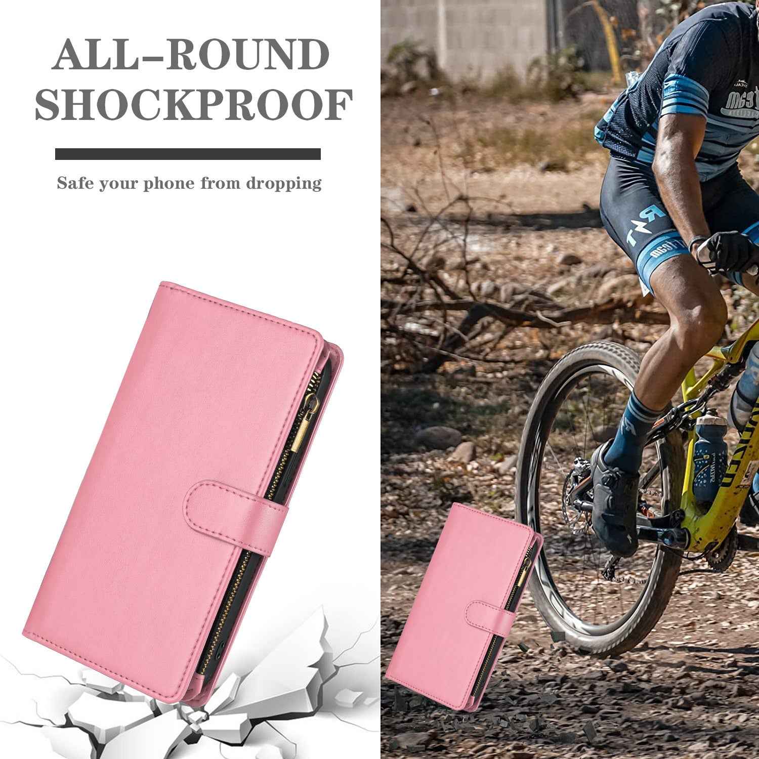 For Xiaomi 17 Ultra 5G Leather Case Zipper Wallet Stand Shockproof Phone Cover with Wrist Strap - Pink