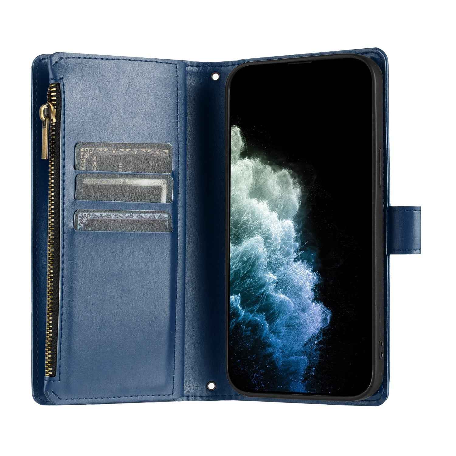 For Xiaomi 17 Ultra 5G Leather Case Zipper Wallet Stand Shockproof Phone Cover with Wrist Strap - Blue