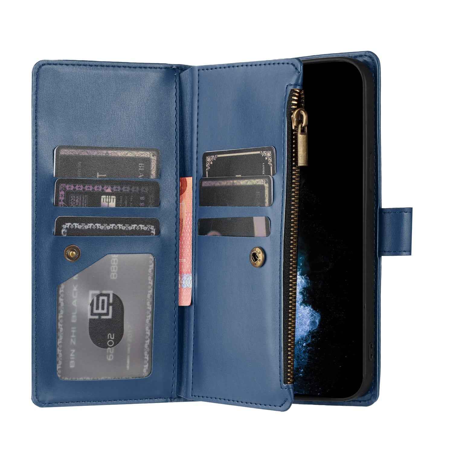 For Xiaomi 17 Ultra 5G Leather Case Zipper Wallet Stand Shockproof Phone Cover with Wrist Strap - Blue