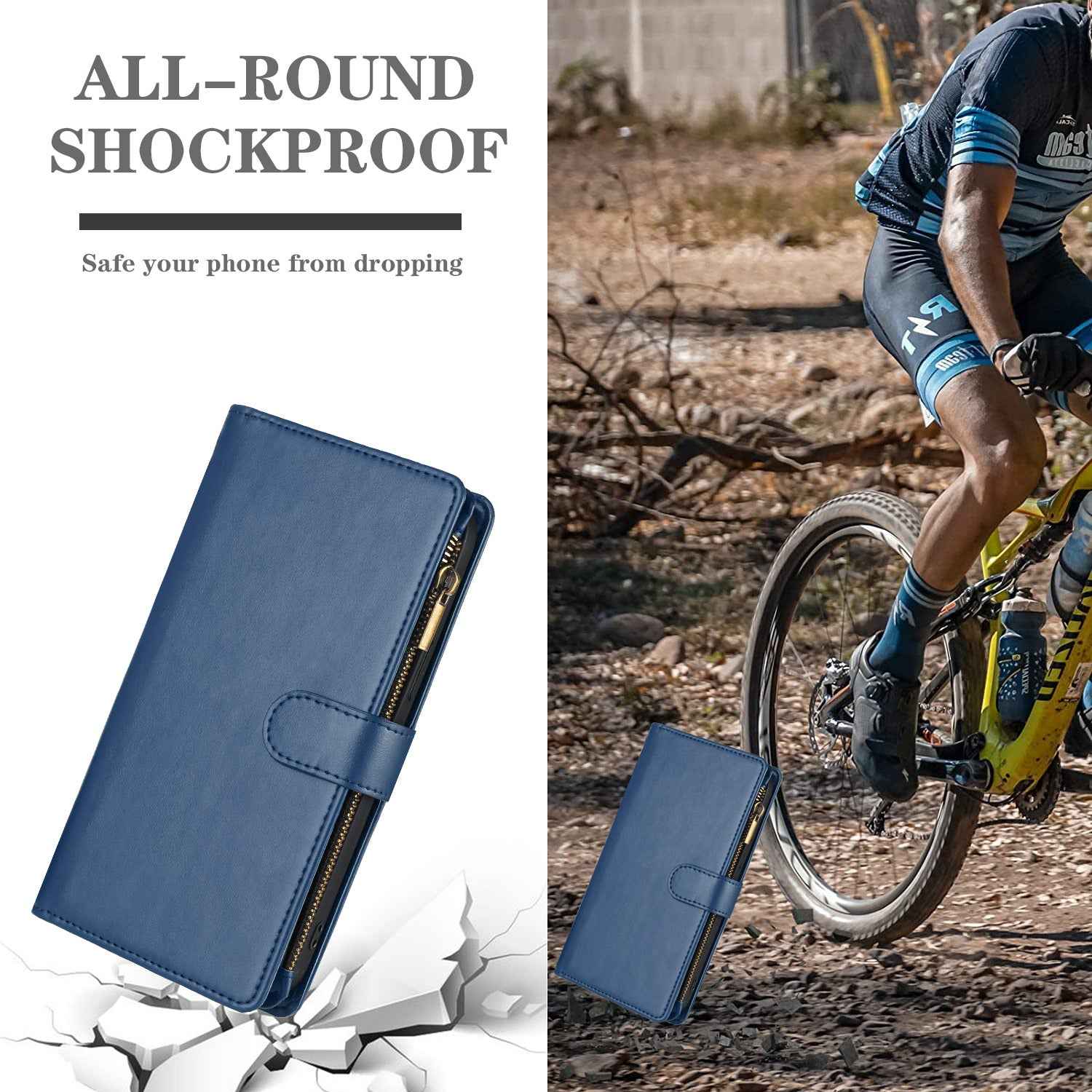 For Xiaomi 17 Ultra 5G Leather Case Zipper Wallet Stand Shockproof Phone Cover with Wrist Strap - Blue