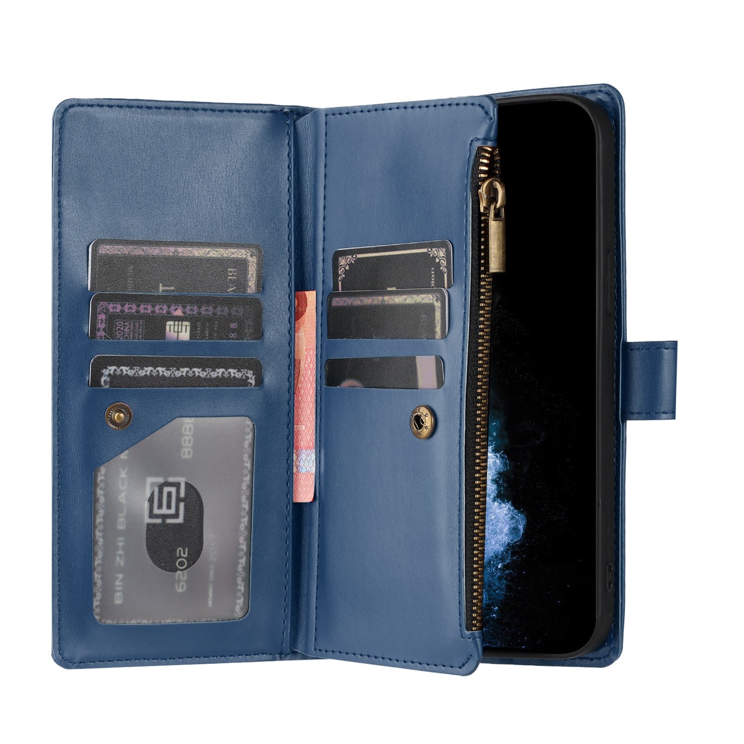 For Xiaomi Poco M8 5G / Redmi Note 15 5G (Global) / 15 4G (Global) Leather Case Zipper Wallet Stand Shockproof Phone Cover with Wrist Strap - Blue