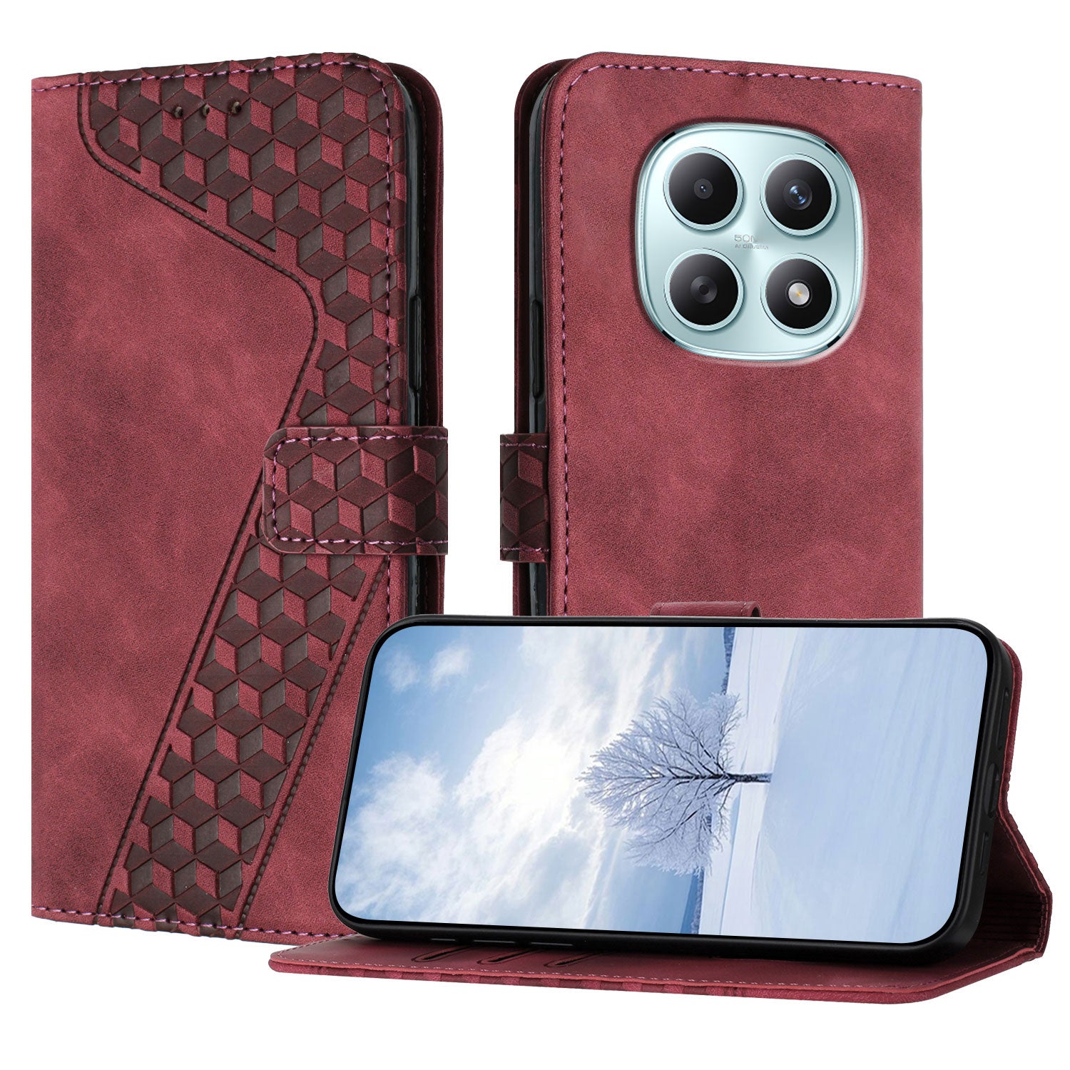 For Xiaomi Poco M8 5G / Redmi Note 15 5G (Global) / 15 4G (Global) Leather Case 7-Shaped Pattern Wallet Stand Shockproof Phone Cover - Brown