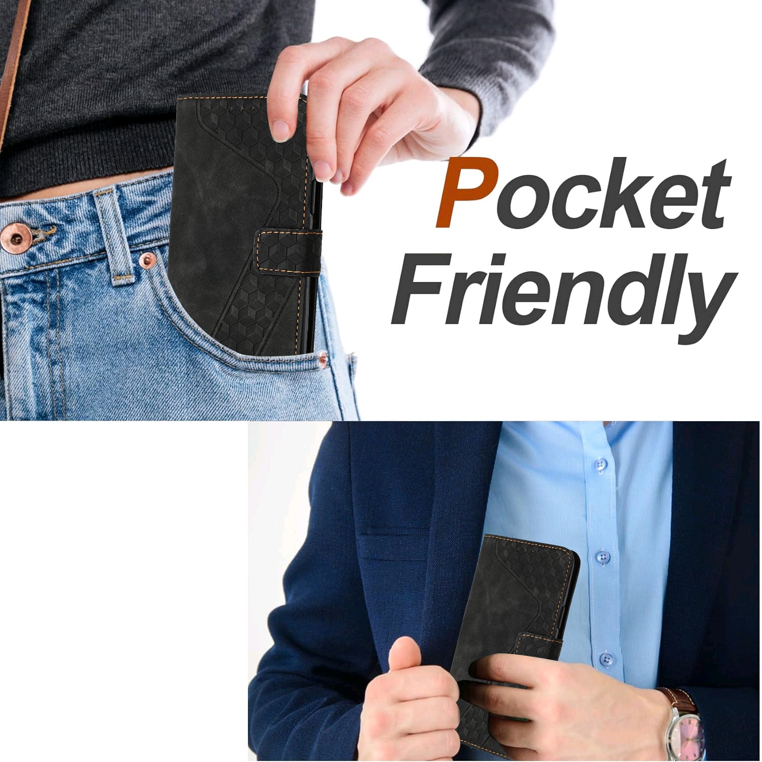 For Xiaomi Poco M8 5G / Redmi Note 15 5G (Global) / 15 4G (Global) Leather Case 7-Shaped Pattern Wallet Stand Shockproof Phone Cover - Black