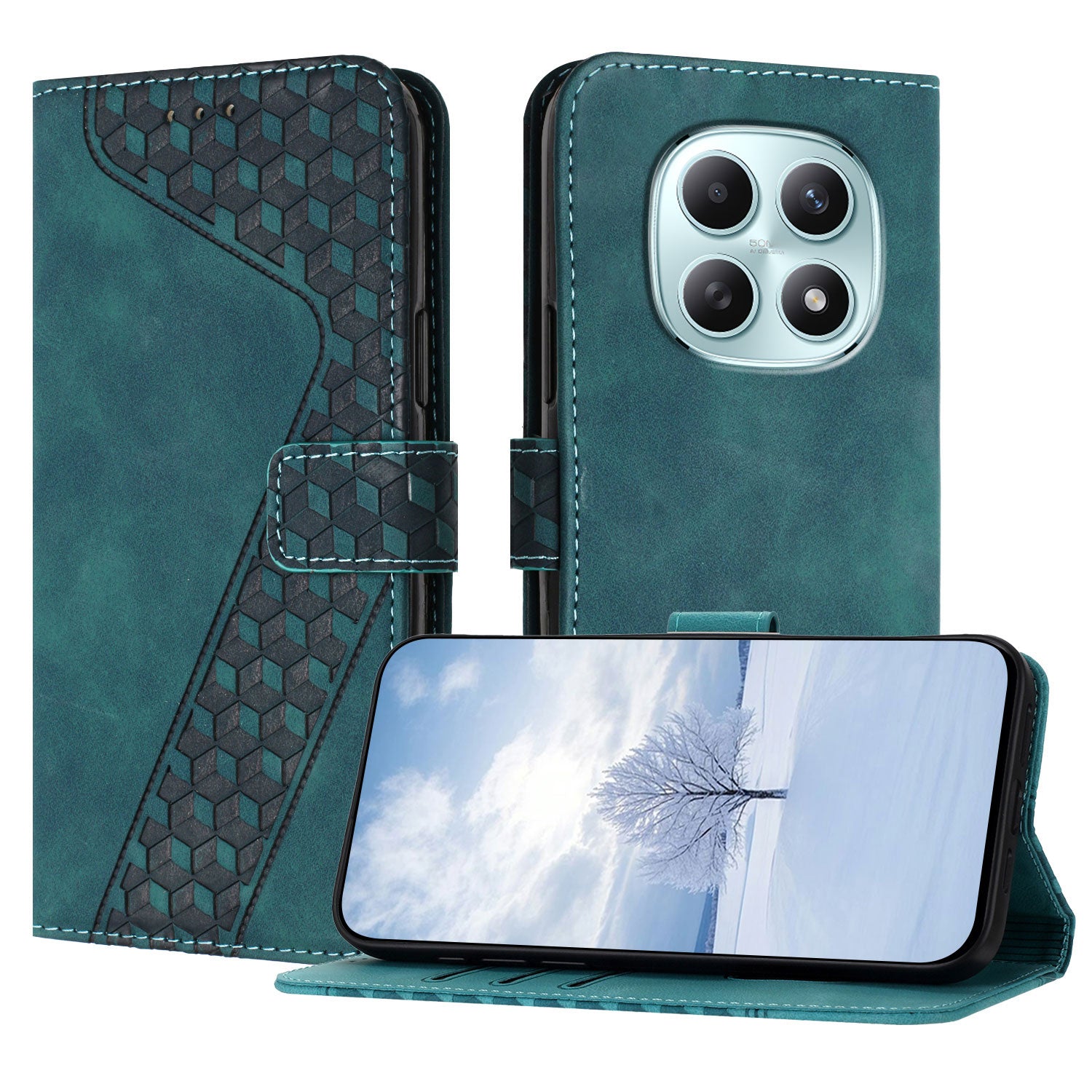 For Xiaomi Poco M8 5G / Redmi Note 15 5G (Global) / 15 4G (Global) Leather Case 7-Shaped Pattern Wallet Stand Shockproof Phone Cover - Green