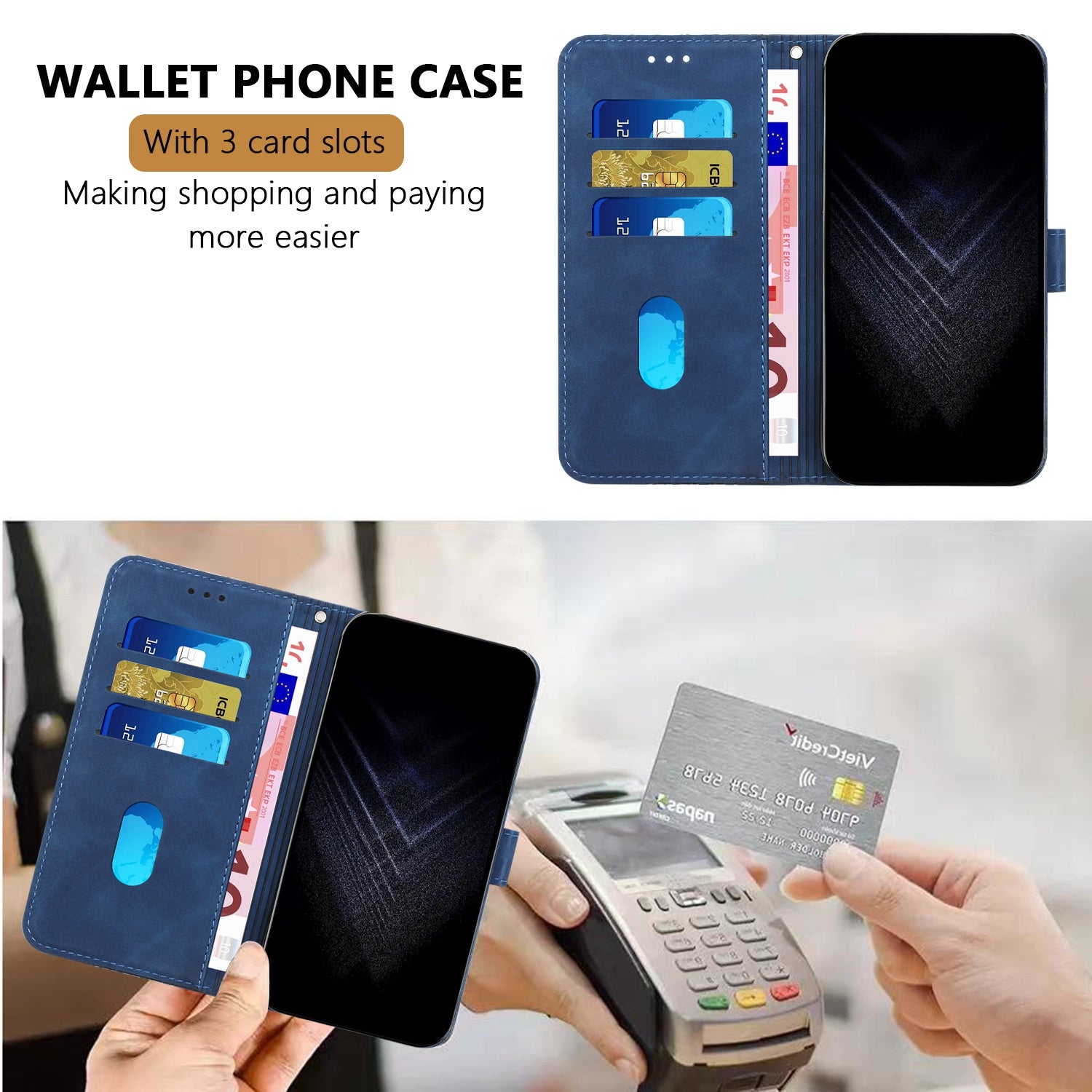 For Xiaomi Poco M8 5G / Redmi Note 15 5G (Global) / 15 4G (Global) Leather Case 7-Shaped Pattern Wallet Stand Shockproof Phone Cover - Blue