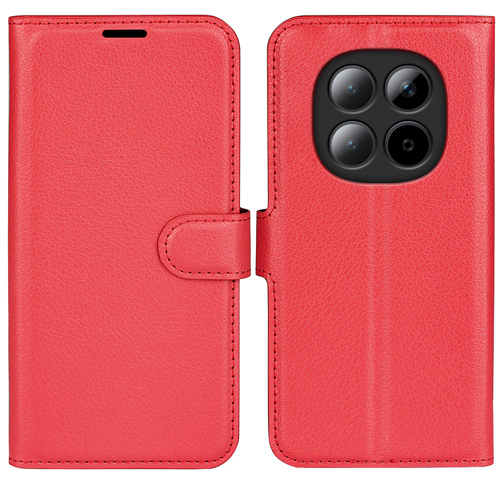 For Xiaomi Poco M8 5G / Redmi Note 15 5G (Global) Case Litchi Texture Shockproof Leather Wallet Phone Cover - Red
