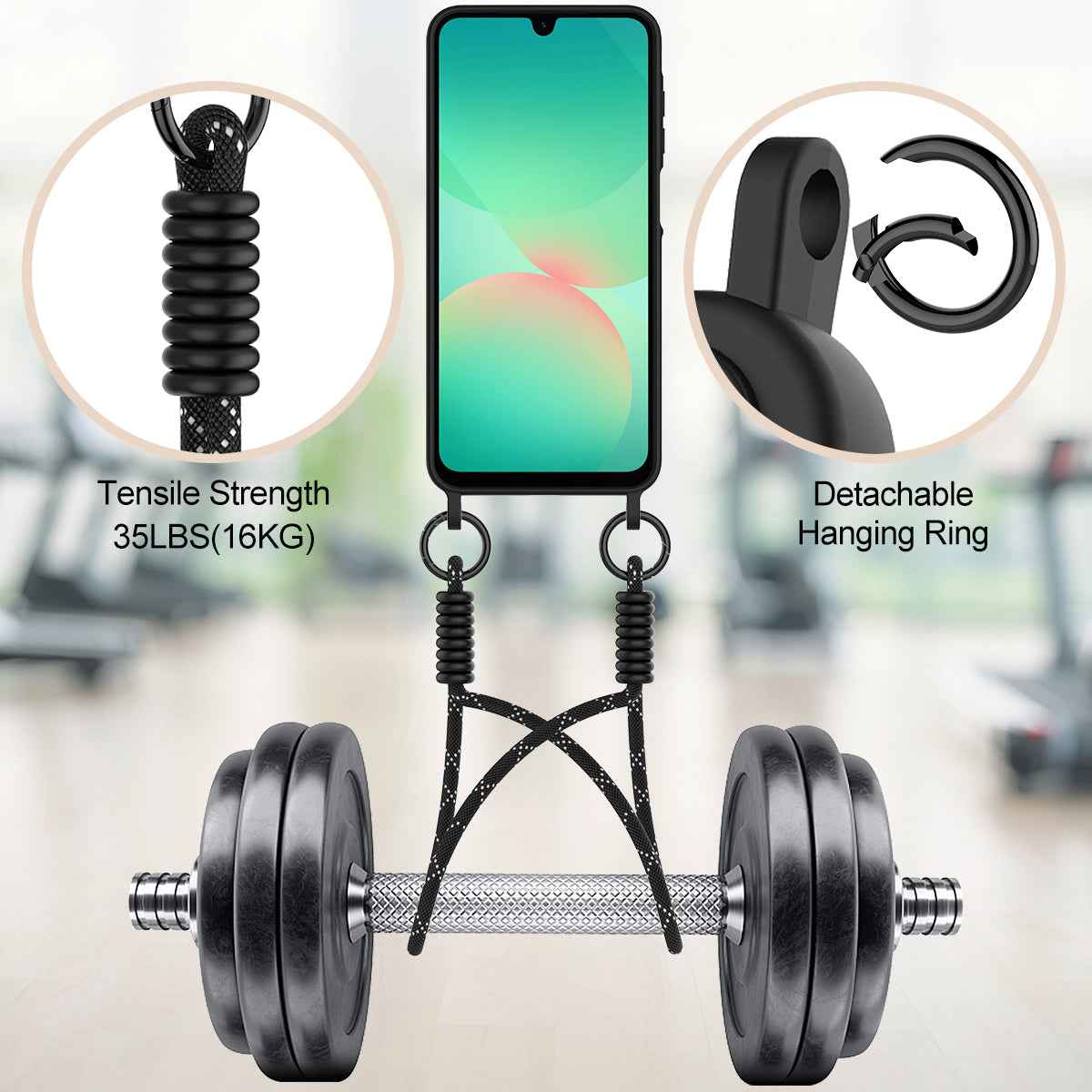 For Samsung Galaxy A57 5G Liquid Silicone Case  Phone Back Cover with Card Holder and Short Strap - Black