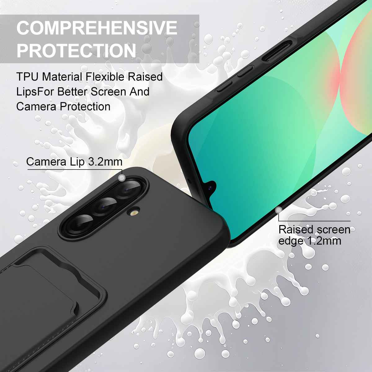 For Samsung Galaxy A57 5G Liquid Silicone Case  Phone Back Cover with Card Holder and Short Strap - Black