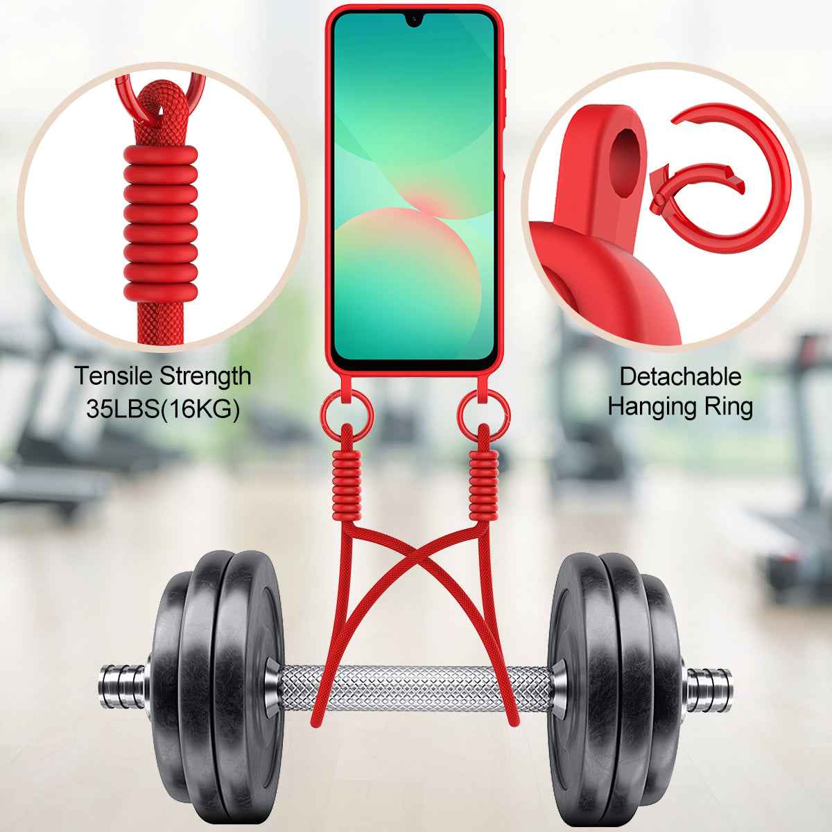 For Samsung Galaxy A57 5G Liquid Silicone Case  Phone Back Cover with Card Holder and Short Strap - Red