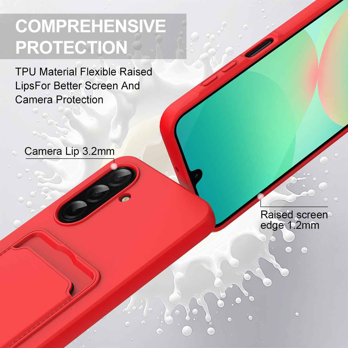 For Samsung Galaxy A57 5G Liquid Silicone Case  Phone Back Cover with Card Holder and Short Strap - Red