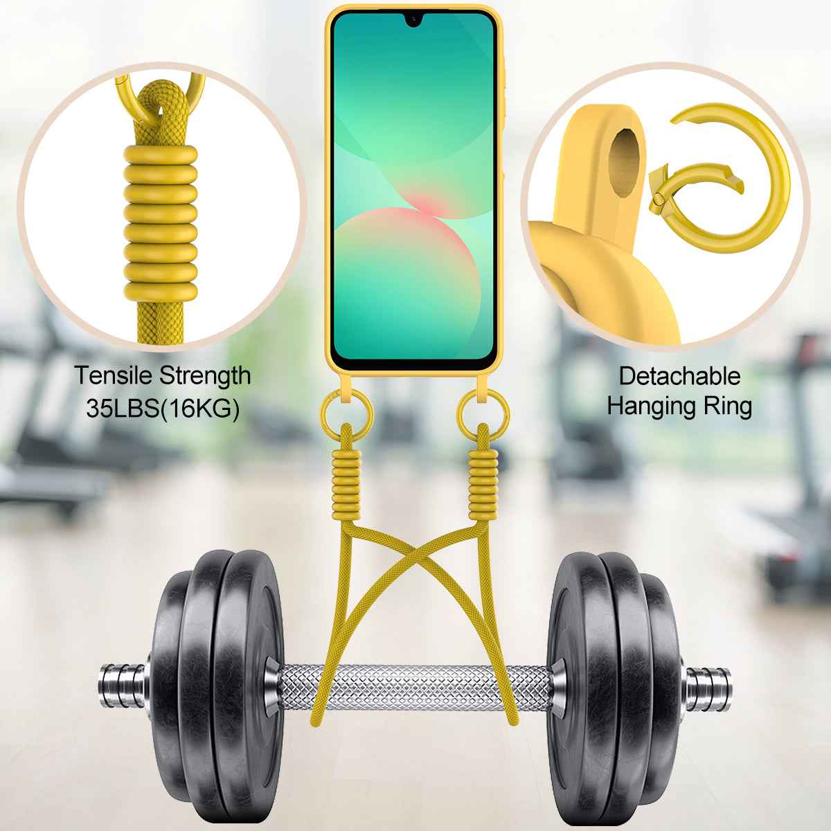 For Samsung Galaxy A57 5G Liquid Silicone Case  Phone Back Cover with Card Holder and Short Strap - Yellow