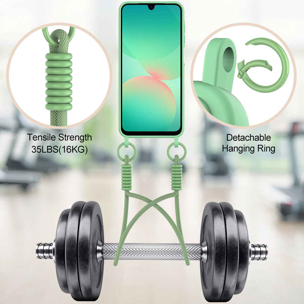 For Samsung Galaxy A57 5G Liquid Silicone Case  Phone Back Cover with Card Holder and Short Strap - Green