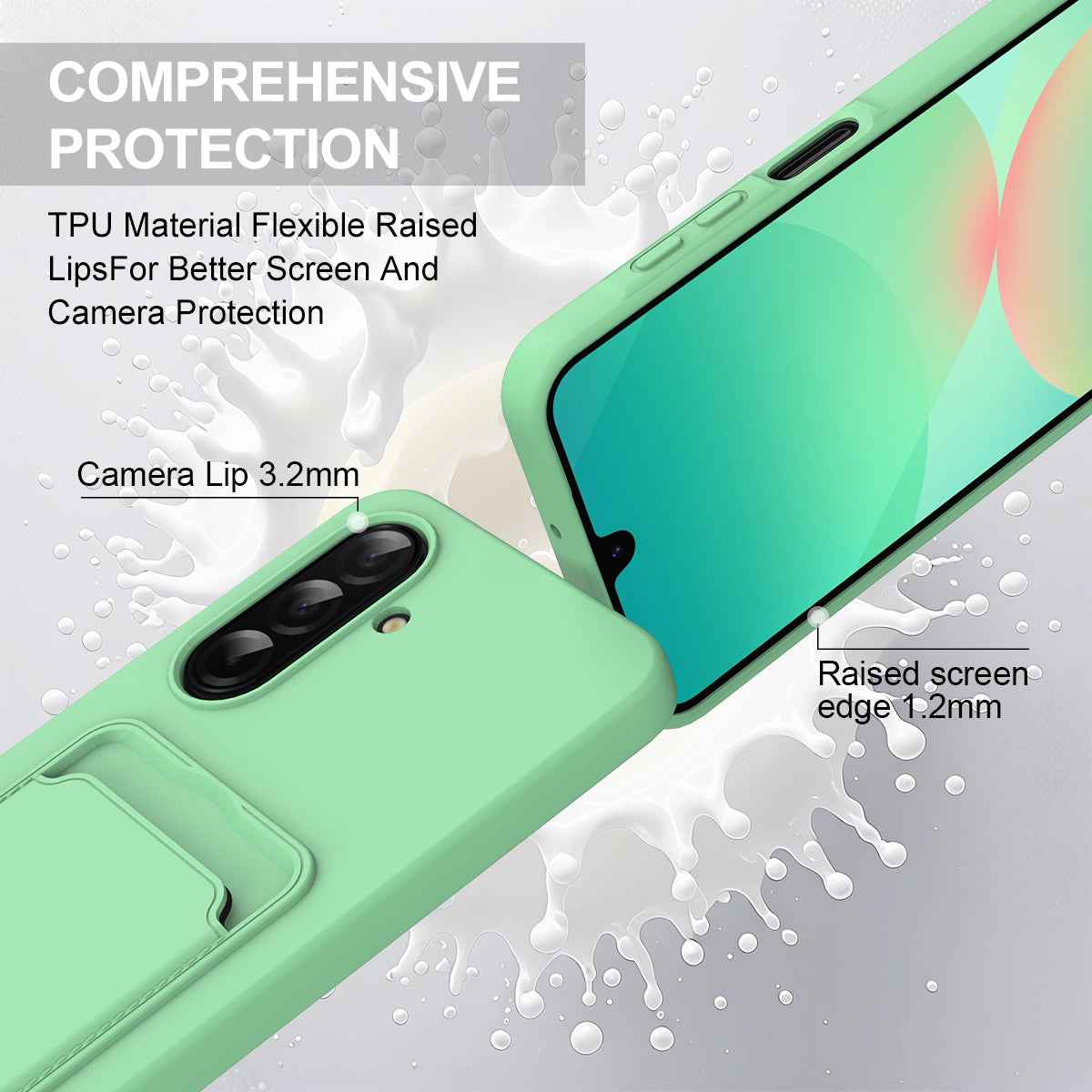 For Samsung Galaxy A57 5G Liquid Silicone Case  Phone Back Cover with Card Holder and Short Strap - Green