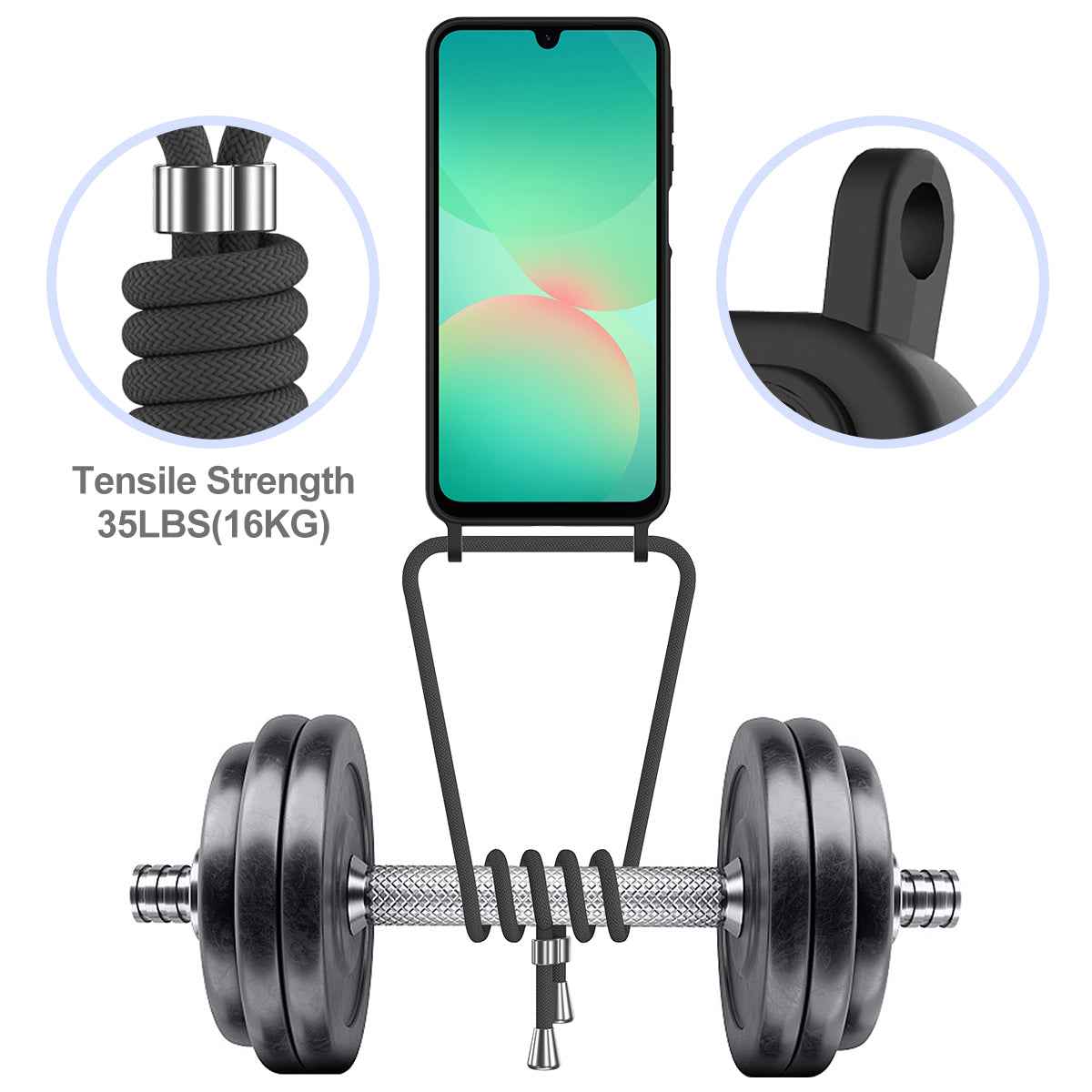 For Samsung Galaxy A57 5G Case Liquid Silicone Card Holder Back Phone Cover with Lanyard - Black