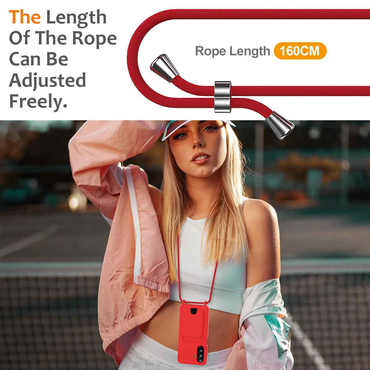 For Samsung Galaxy A57 5G Case Liquid Silicone Card Holder Back Phone Cover with Lanyard - Red