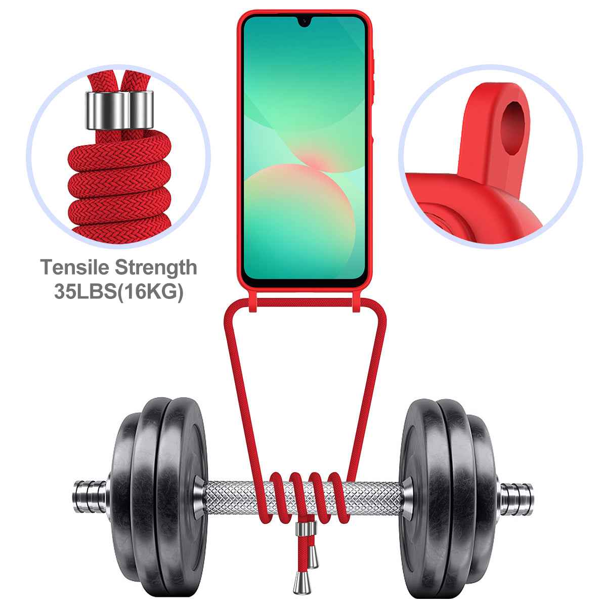 For Samsung Galaxy A57 5G Case Liquid Silicone Card Holder Back Phone Cover with Lanyard - Red