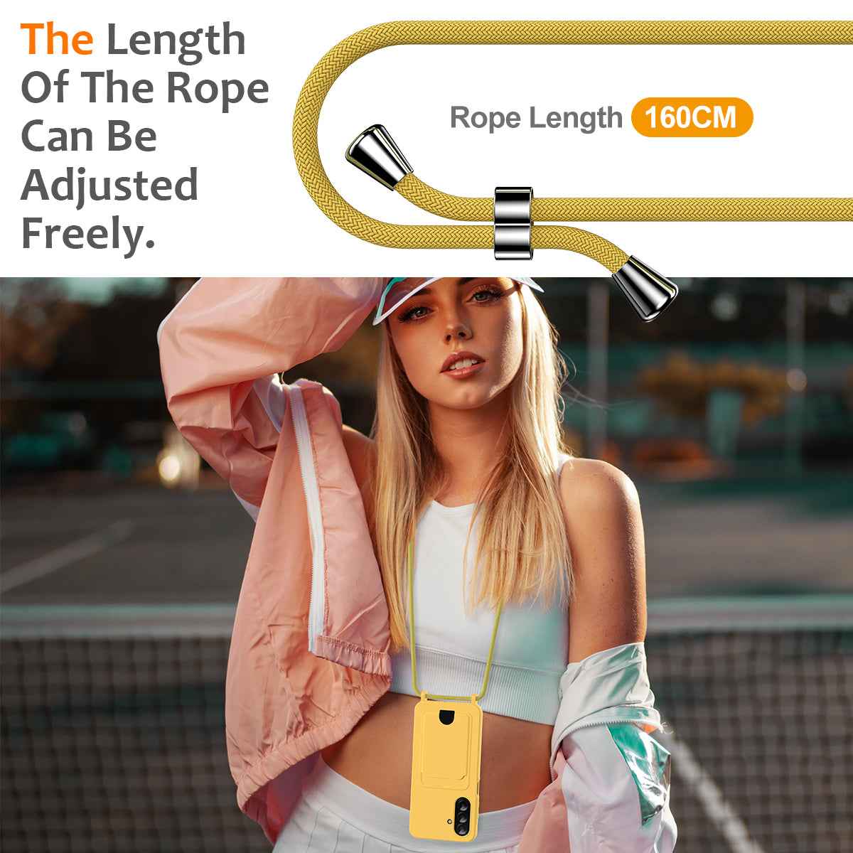 For Samsung Galaxy A57 5G Case Liquid Silicone Card Holder Back Phone Cover with Lanyard - Yellow