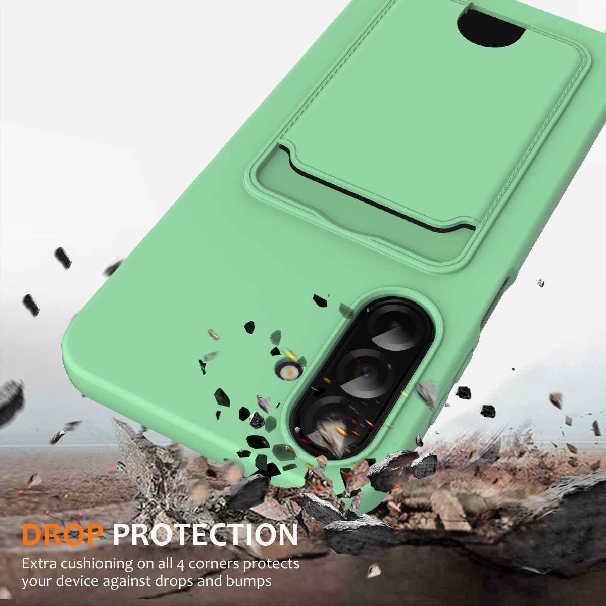For Samsung Galaxy A57 5G Case Liquid Silicone Card Holder Back Phone Cover with Lanyard - Green
