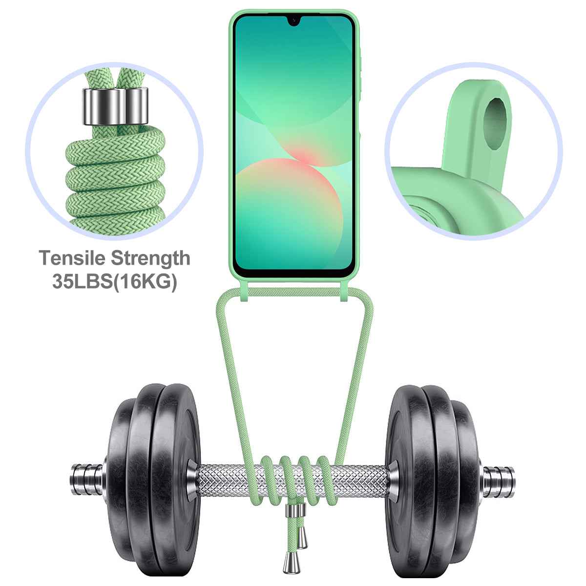 For Samsung Galaxy A57 5G Case Liquid Silicone Card Holder Back Phone Cover with Lanyard - Green