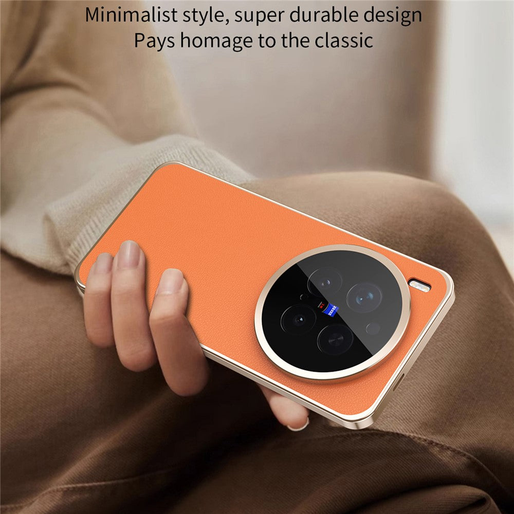 For vivo X300 Pro 5G Case Magnetic Frame Front Tempered Glass Leather PC Back Phone Cover - Orange