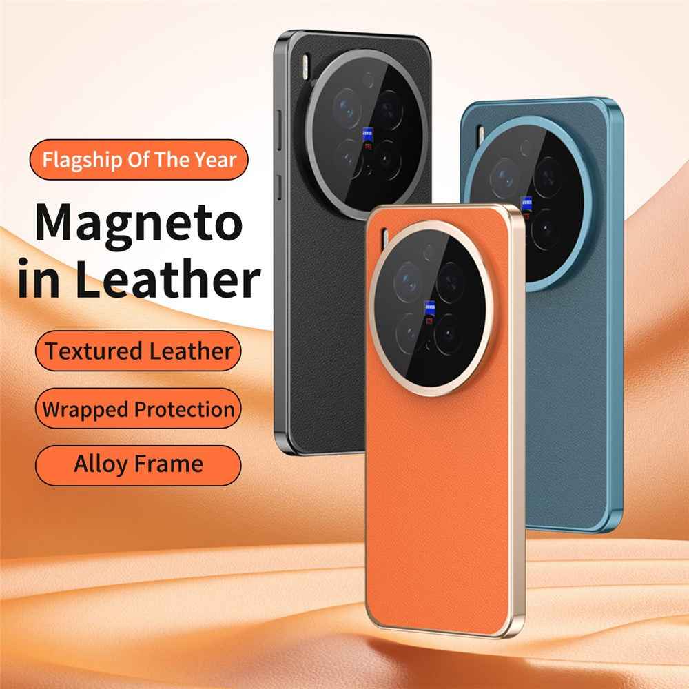 For vivo X300 Pro 5G Case Magnetic Frame Front Tempered Glass Leather PC Back Phone Cover - Green