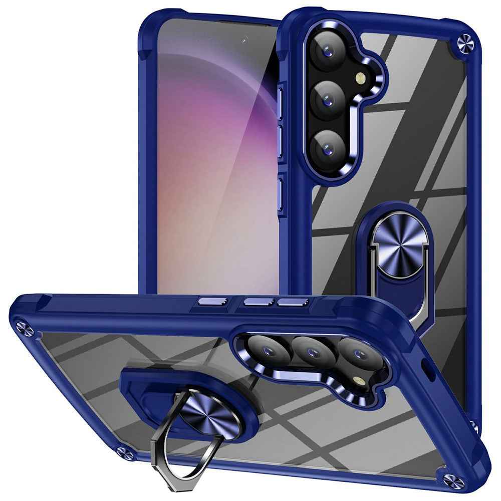 For Samsung Galaxy A57 5G Case Alloy Lens Frame PC + TPU Kickstand Phone Back Cover - Blue