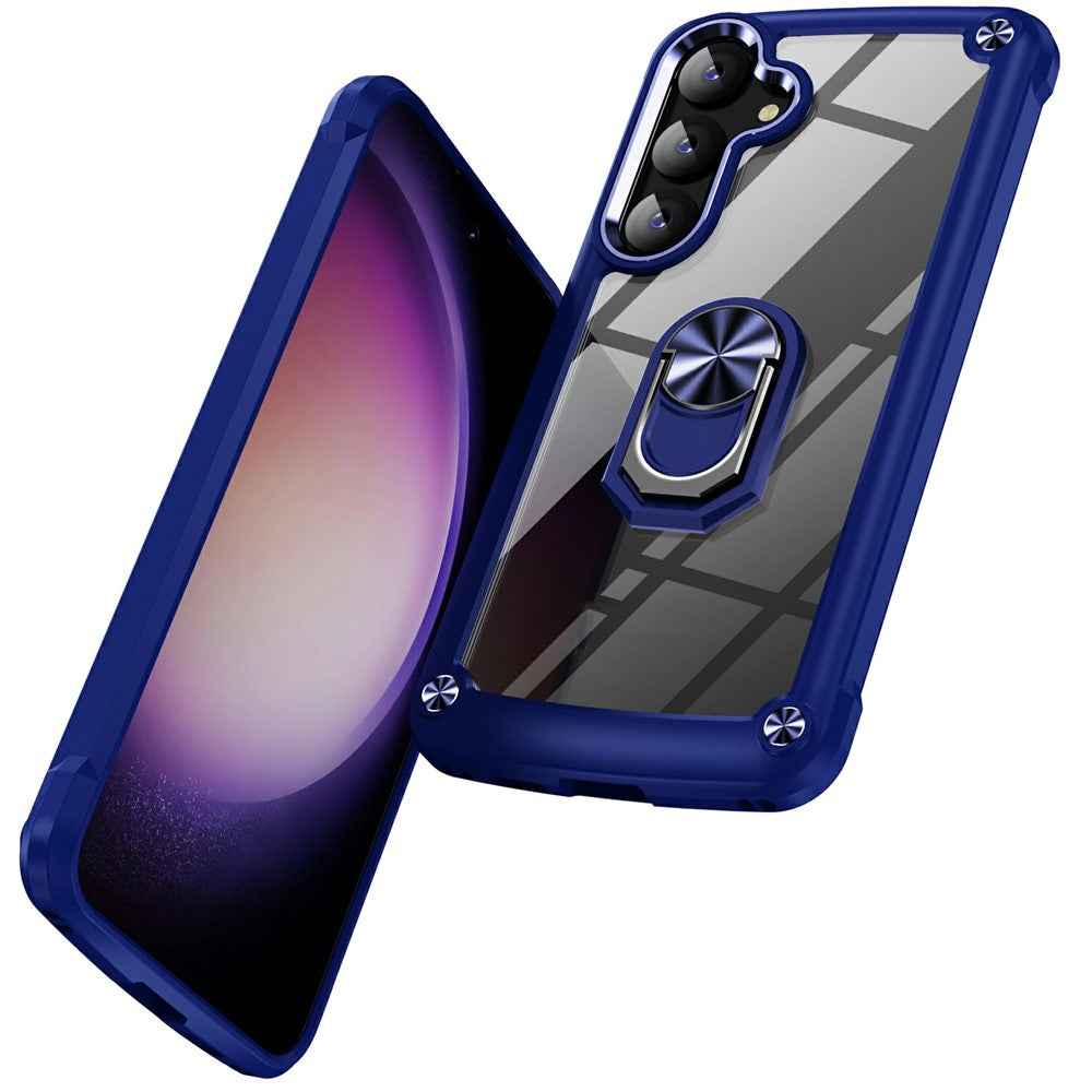 For Samsung Galaxy A57 5G Case Alloy Lens Frame PC + TPU Kickstand Phone Back Cover - Blue