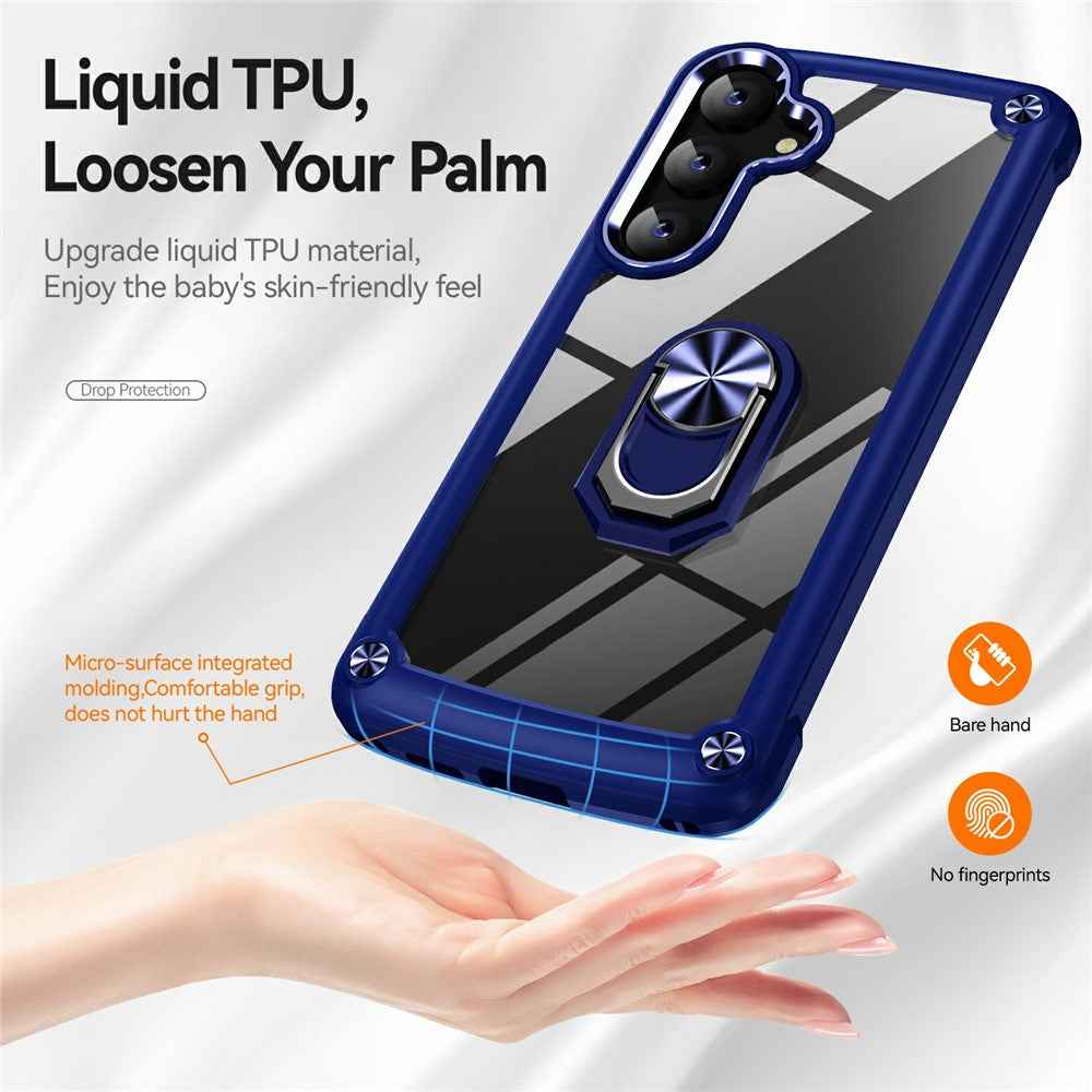 For Samsung Galaxy A57 5G Case Alloy Lens Frame PC + TPU Kickstand Phone Back Cover - Blue