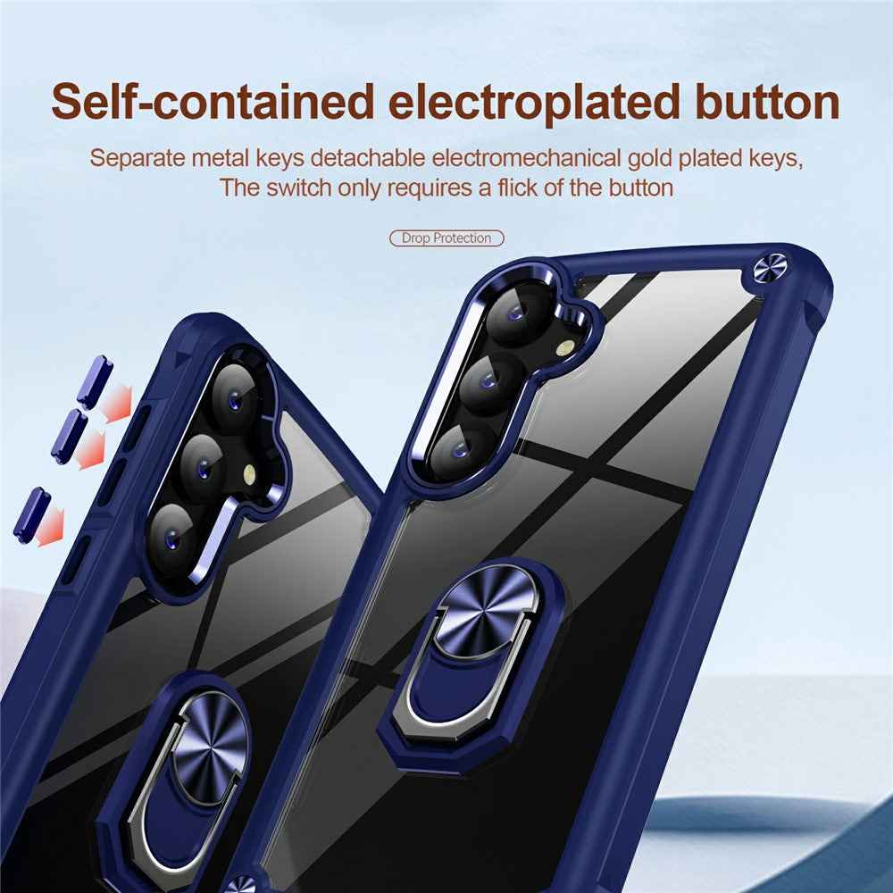 For Samsung Galaxy A57 5G Case Alloy Lens Frame PC + TPU Kickstand Phone Back Cover - Blue