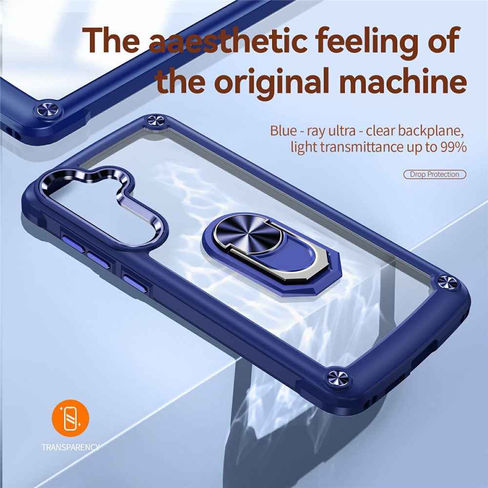 For Samsung Galaxy A57 5G Case Alloy Lens Frame PC + TPU Kickstand Phone Back Cover - Blue