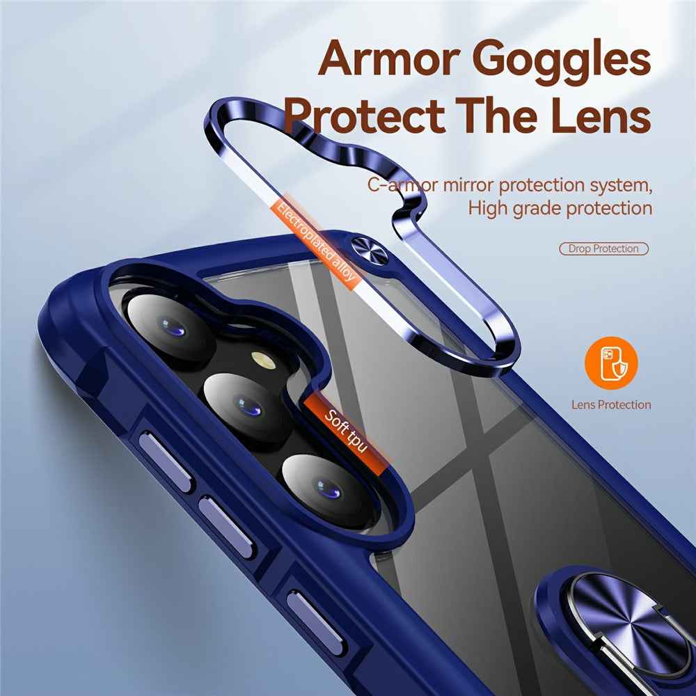 For Samsung Galaxy A57 5G Case Alloy Lens Frame PC + TPU Kickstand Phone Back Cover - Blue