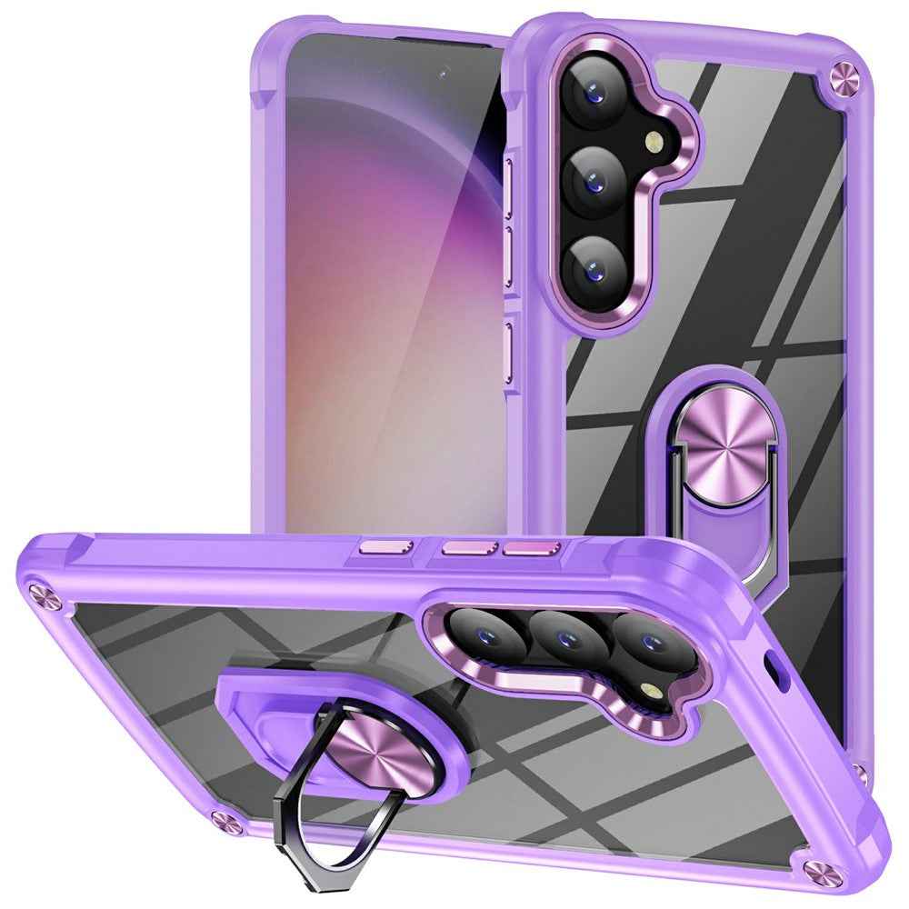 For Samsung Galaxy A57 5G Case Alloy Lens Frame PC + TPU Kickstand Phone Back Cover - Purple