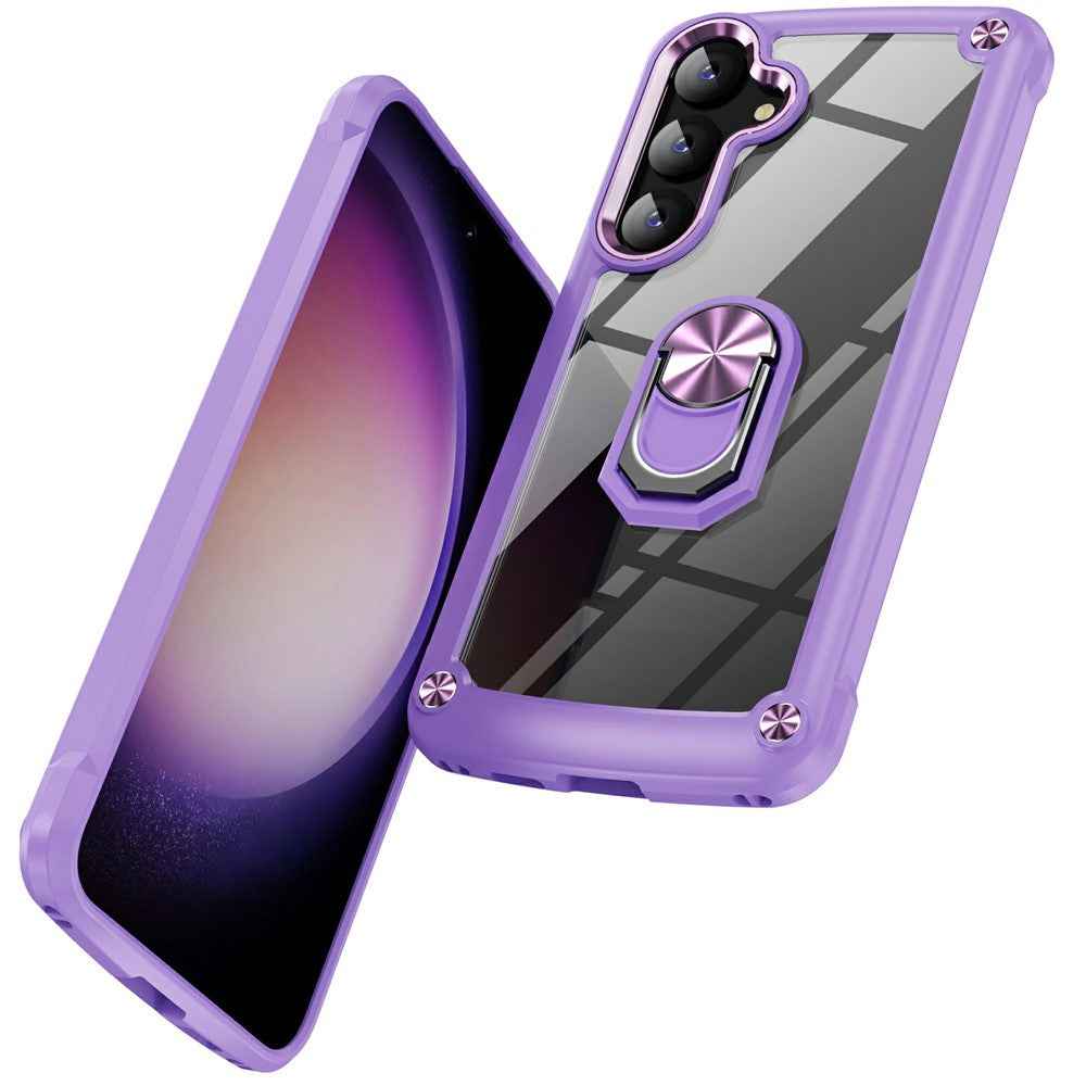 For Samsung Galaxy A57 5G Case Alloy Lens Frame PC + TPU Kickstand Phone Back Cover - Purple
