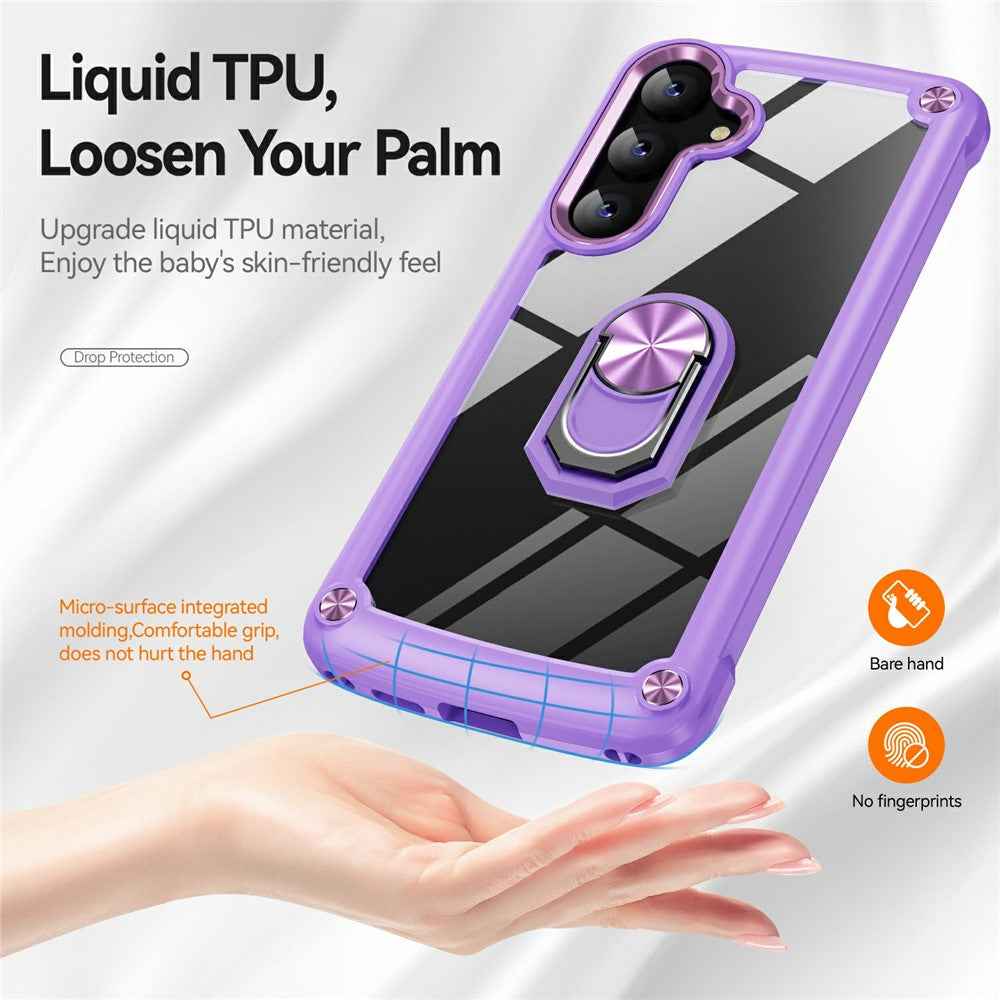 For Samsung Galaxy A57 5G Case Alloy Lens Frame PC + TPU Kickstand Phone Back Cover - Purple