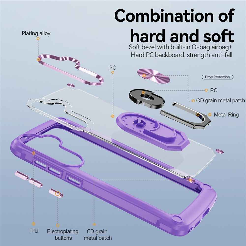 For Samsung Galaxy A57 5G Case Alloy Lens Frame PC + TPU Kickstand Phone Back Cover - Purple