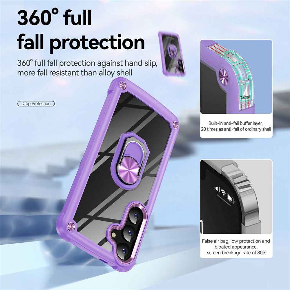 For Samsung Galaxy A57 5G Case Alloy Lens Frame PC + TPU Kickstand Phone Back Cover - Purple