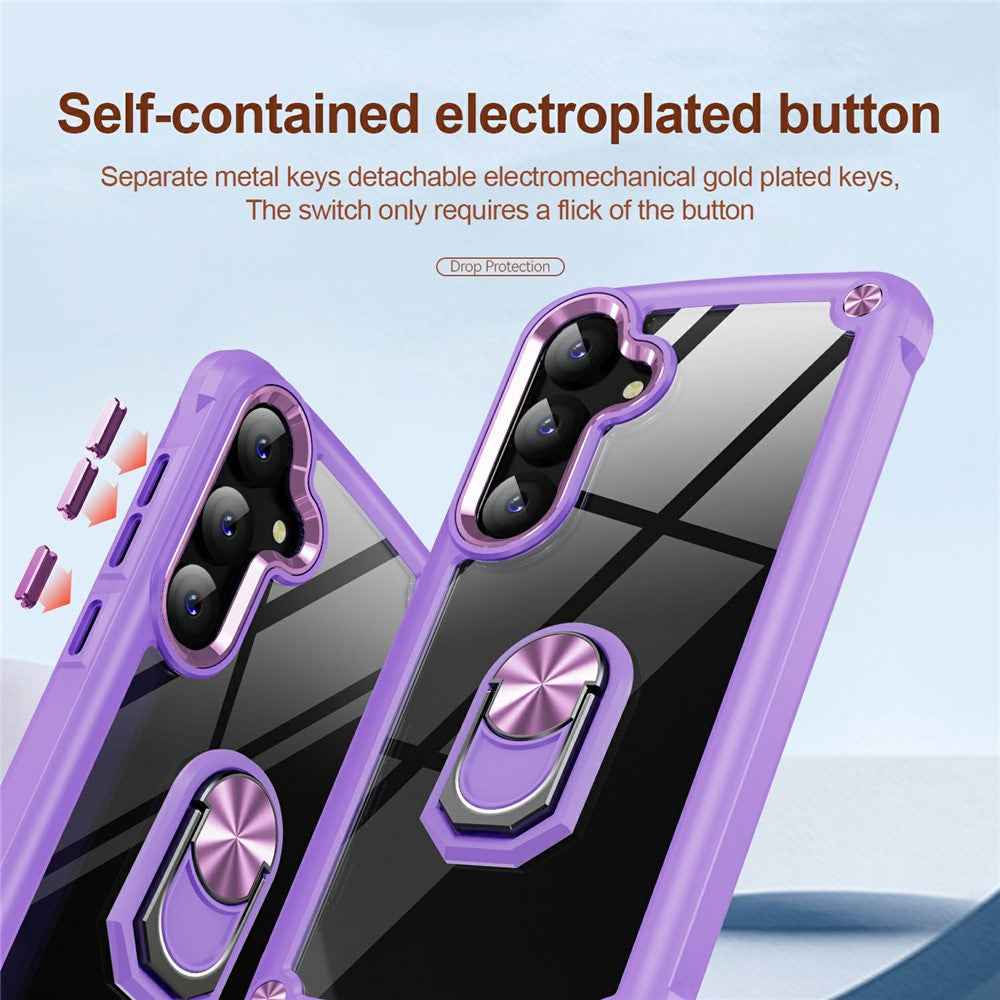 For Samsung Galaxy A57 5G Case Alloy Lens Frame PC + TPU Kickstand Phone Back Cover - Purple