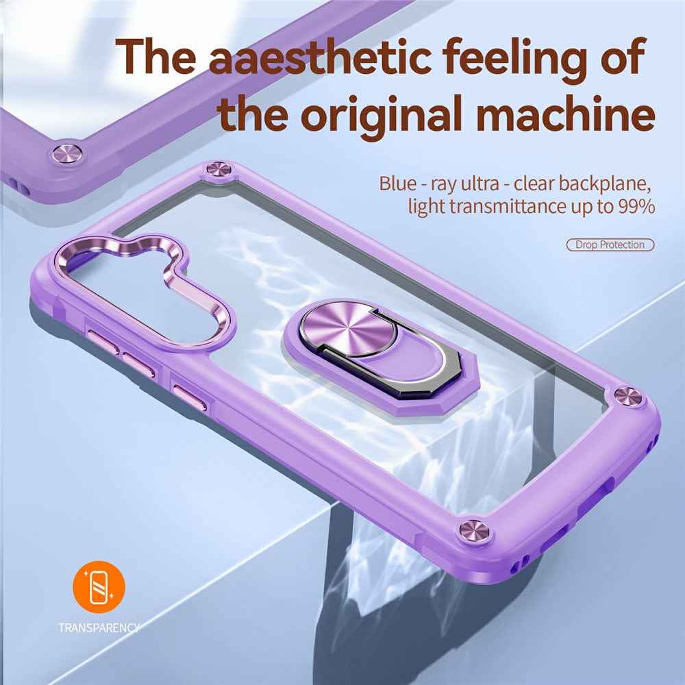 For Samsung Galaxy A57 5G Case Alloy Lens Frame PC + TPU Kickstand Phone Back Cover - Purple