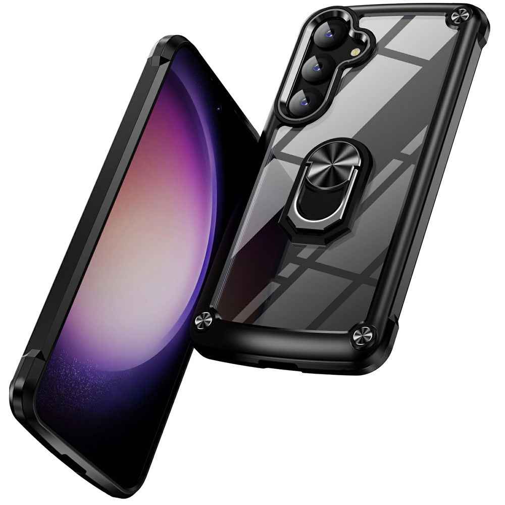 For Samsung Galaxy A57 5G Case Alloy Lens Frame PC + TPU Kickstand Phone Back Cover - Black