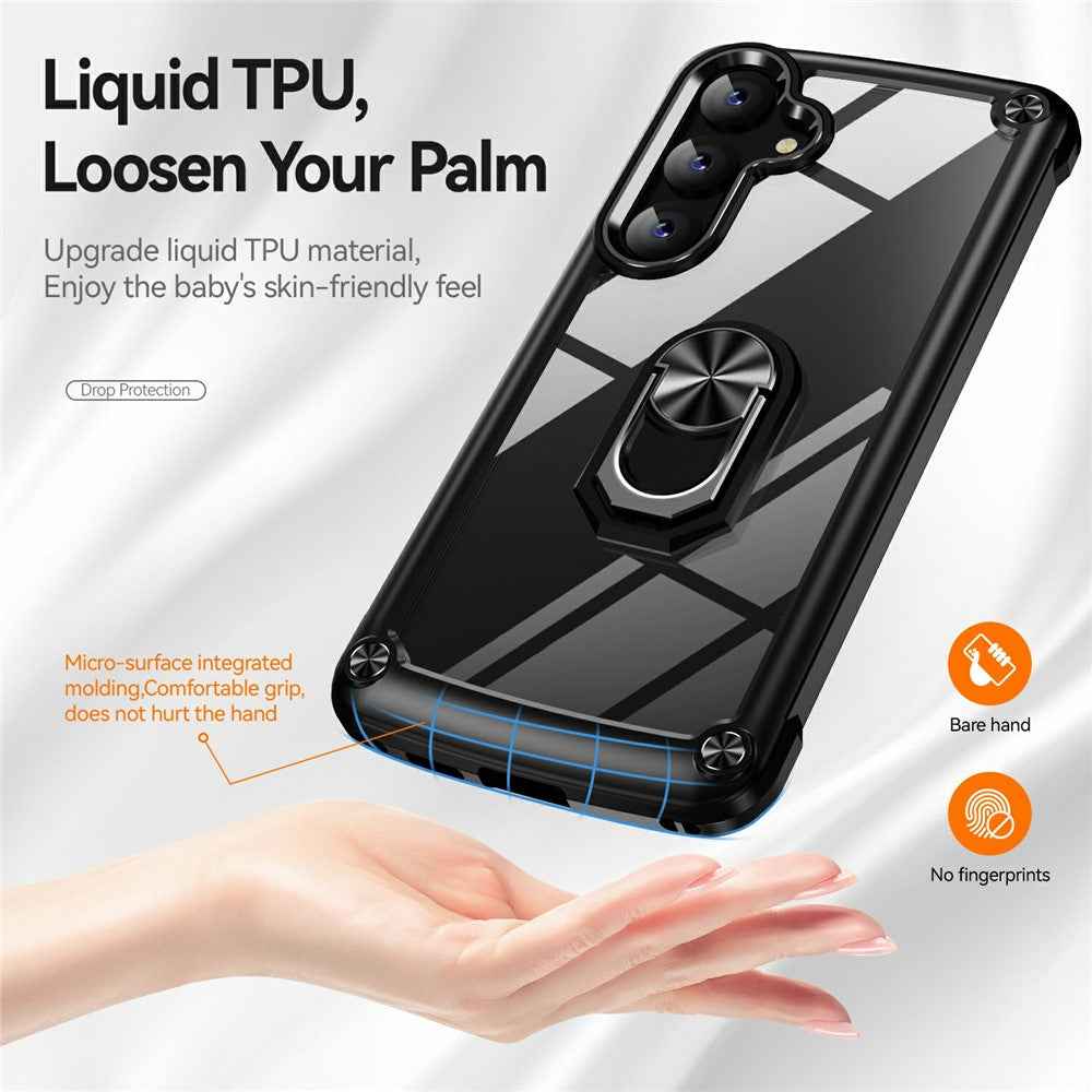 For Samsung Galaxy A57 5G Case Alloy Lens Frame PC + TPU Kickstand Phone Back Cover - Black