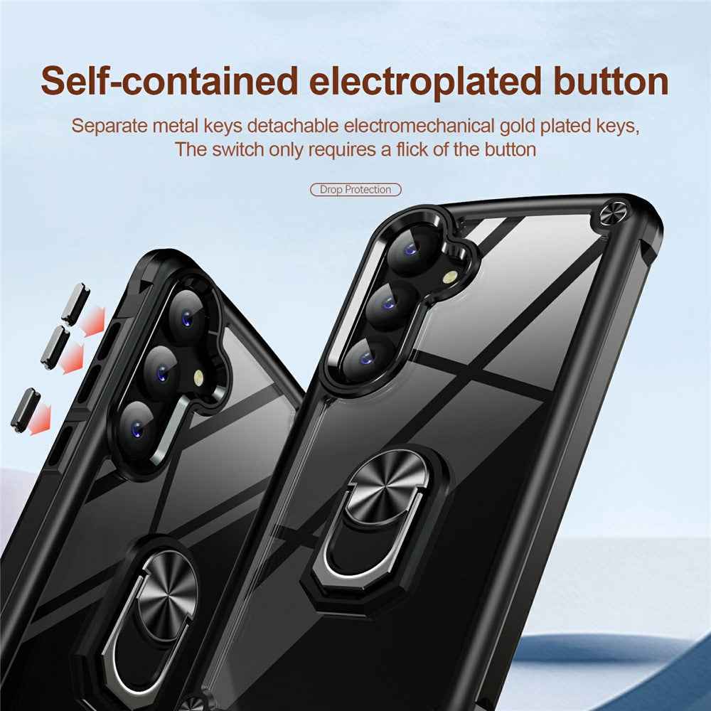 For Samsung Galaxy A57 5G Case Alloy Lens Frame PC + TPU Kickstand Phone Back Cover - Black