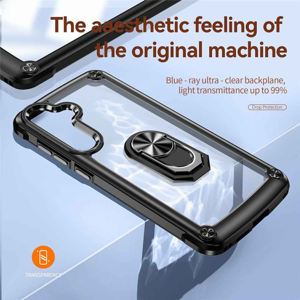 For Samsung Galaxy A57 5G Case Alloy Lens Frame PC + TPU Kickstand Phone Back Cover - Black