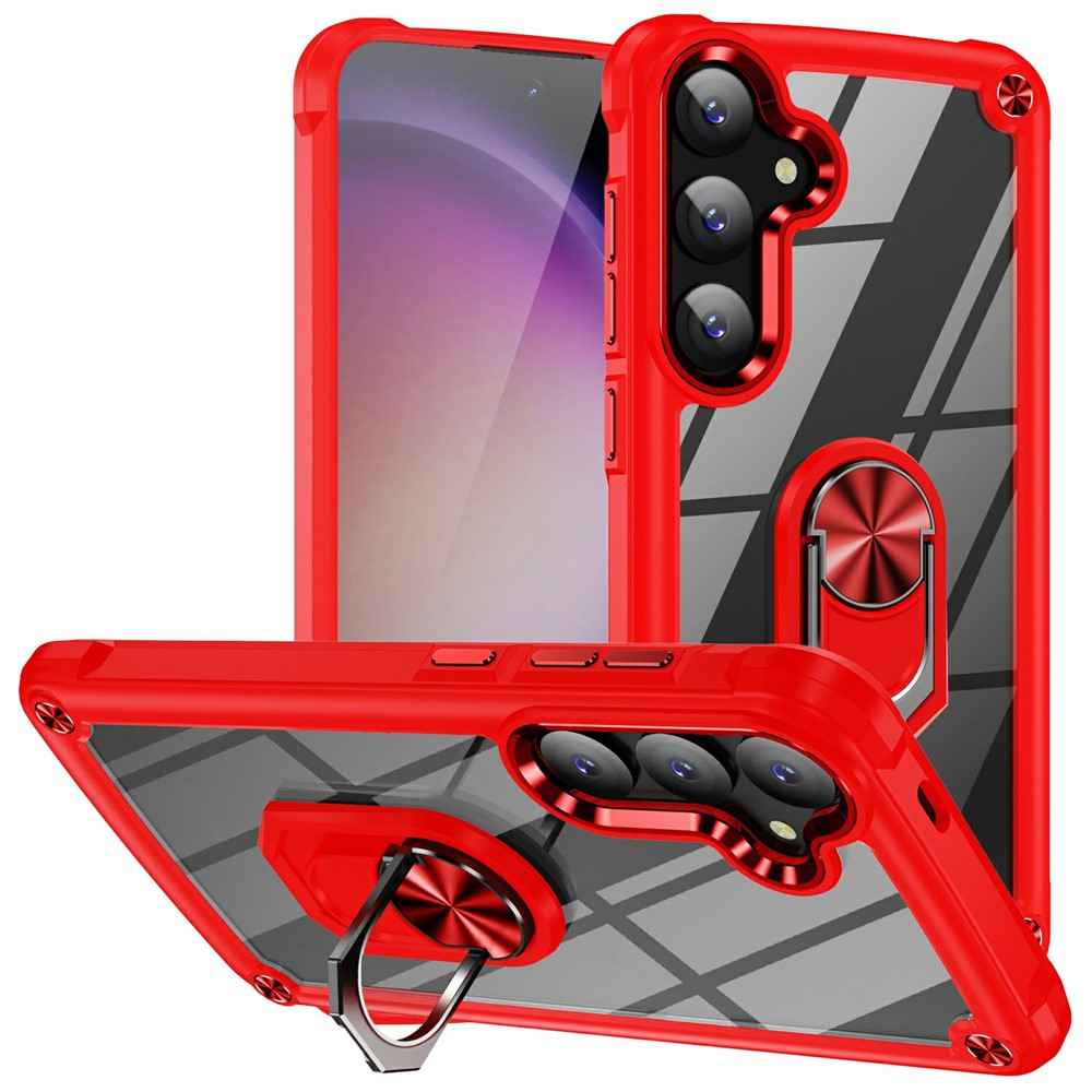 For Samsung Galaxy A57 5G Case Alloy Lens Frame PC + TPU Kickstand Phone Back Cover - Red