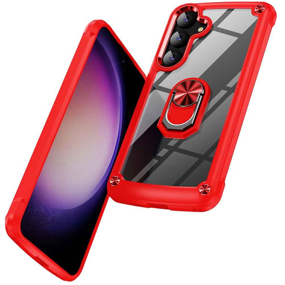 For Samsung Galaxy A57 5G Case Alloy Lens Frame PC + TPU Kickstand Phone Back Cover - Red