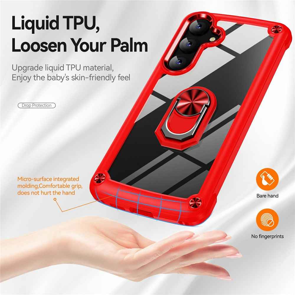 For Samsung Galaxy A57 5G Case Alloy Lens Frame PC + TPU Kickstand Phone Back Cover - Red