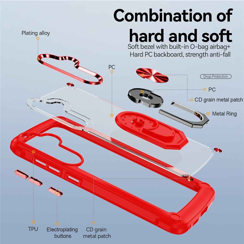 For Samsung Galaxy A57 5G Case Alloy Lens Frame PC + TPU Kickstand Phone Back Cover - Red