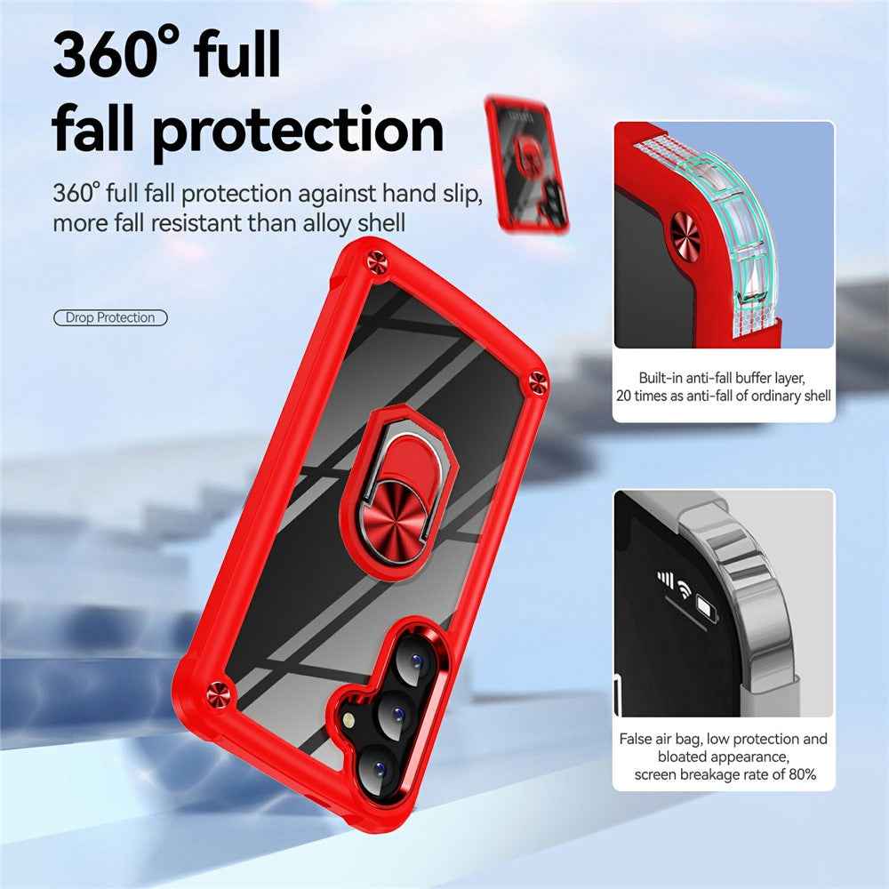 For Samsung Galaxy A57 5G Case Alloy Lens Frame PC + TPU Kickstand Phone Back Cover - Red
