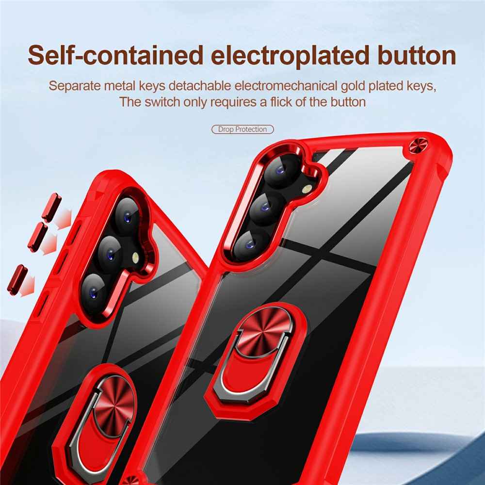 For Samsung Galaxy A57 5G Case Alloy Lens Frame PC + TPU Kickstand Phone Back Cover - Red